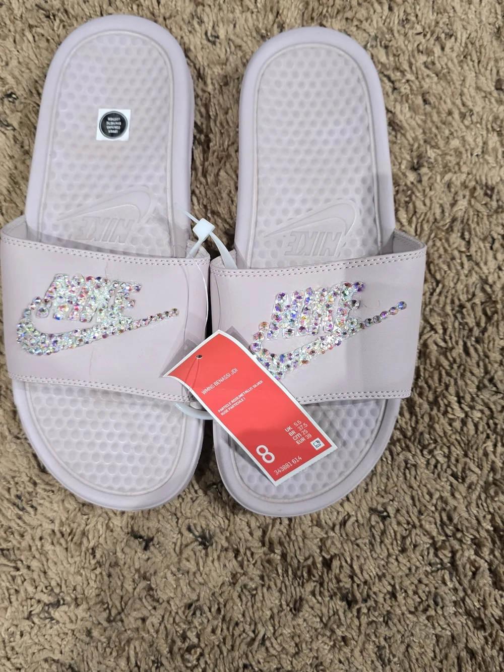 Nike Women’s Light Pink Slide Sandals with Crystal Swoosh - Picture 3 of 3